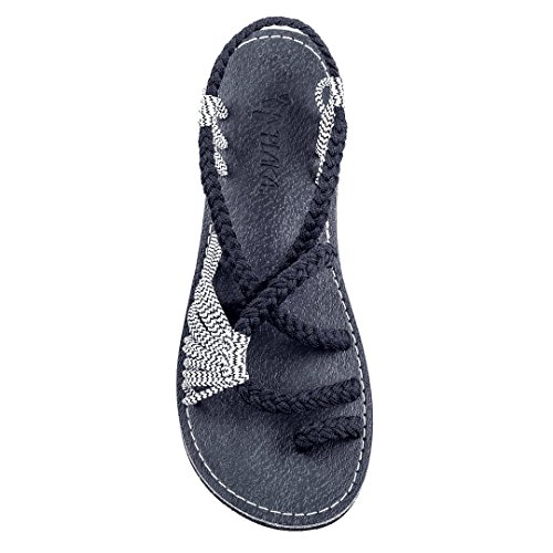 Plaka flat summer sandals for women by black zebra 8 palm leaf