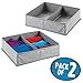 mDesign Soft Fabric Divided Dresser Drawer and Closet Storage Organizer Bin for Bedroom - Holds Lingerie, Bras, Socks, Leggings, Clothes, Purses, Scarves, Lido Collection - 2 Pack - Gray