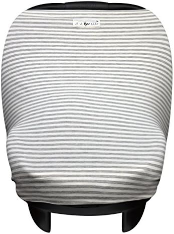 Baby Car Seat Cover Canopy and Nursing Cover Multi-Use Stretchy 5 in 1 Gift (Grey Mini Stripe) by Little Bee Baby