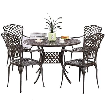 Buy Kinger Home 5 Piece Cast Aluminum Patio Dining Set W 4 Chairs Umbrella Hole Lattice Weave Design Brown Online In Hong Kong B07qkgrbb3