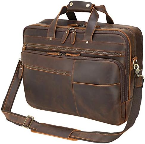 Texbo Large Leather Business Briefcase for Men 18 Full Grain