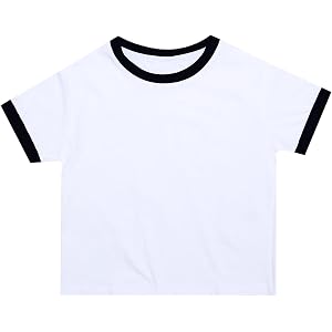 Boys Ringer T-Shirt Soft Cotton Blend Retro Athletic Tee Girls Vintage Contrast Trim Sports Top School Preppy Summer Tshirts