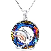 KETLIXS Dolphin Ocean Necklace,Animal Crystal Dolphin Pendant for Women,Ocean Series