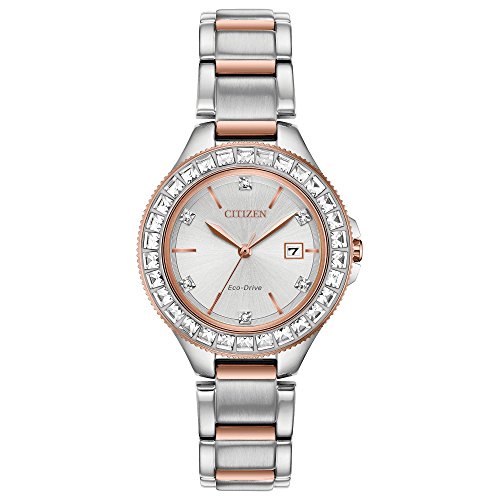 Ladies' Citizen Eco-Drive Silhouette Two-Tone Crystal Bracelet Watch FE1196-57A