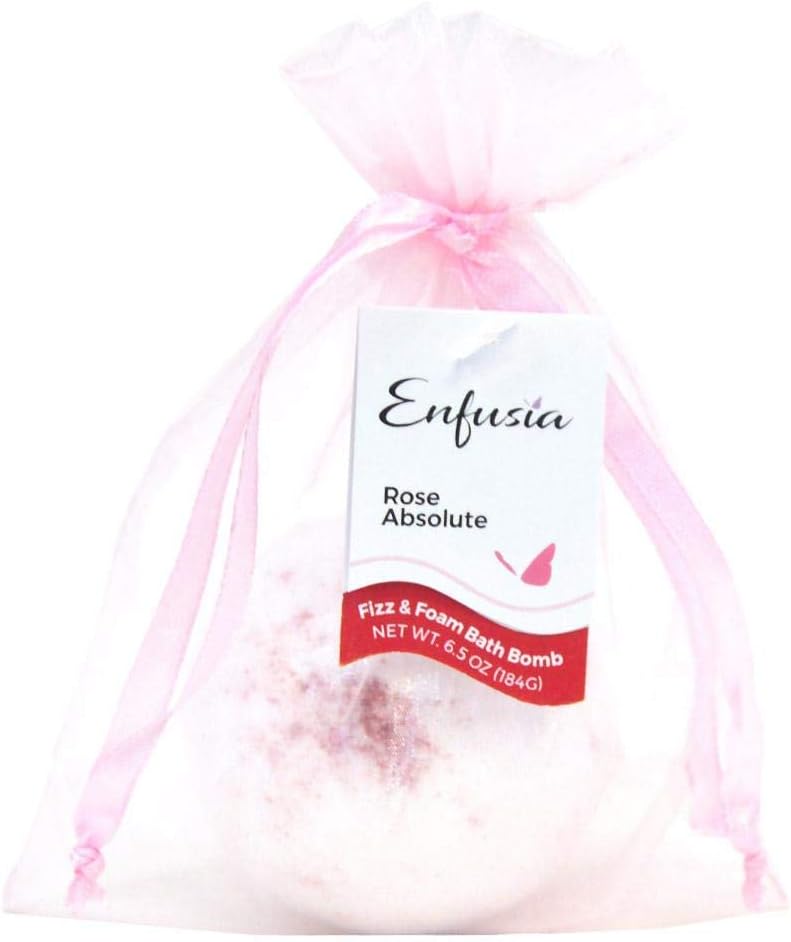 Enfusia Fizz & Foam Bath Bomb, White With Pink, Rose Absolute, 6.5 Ounce