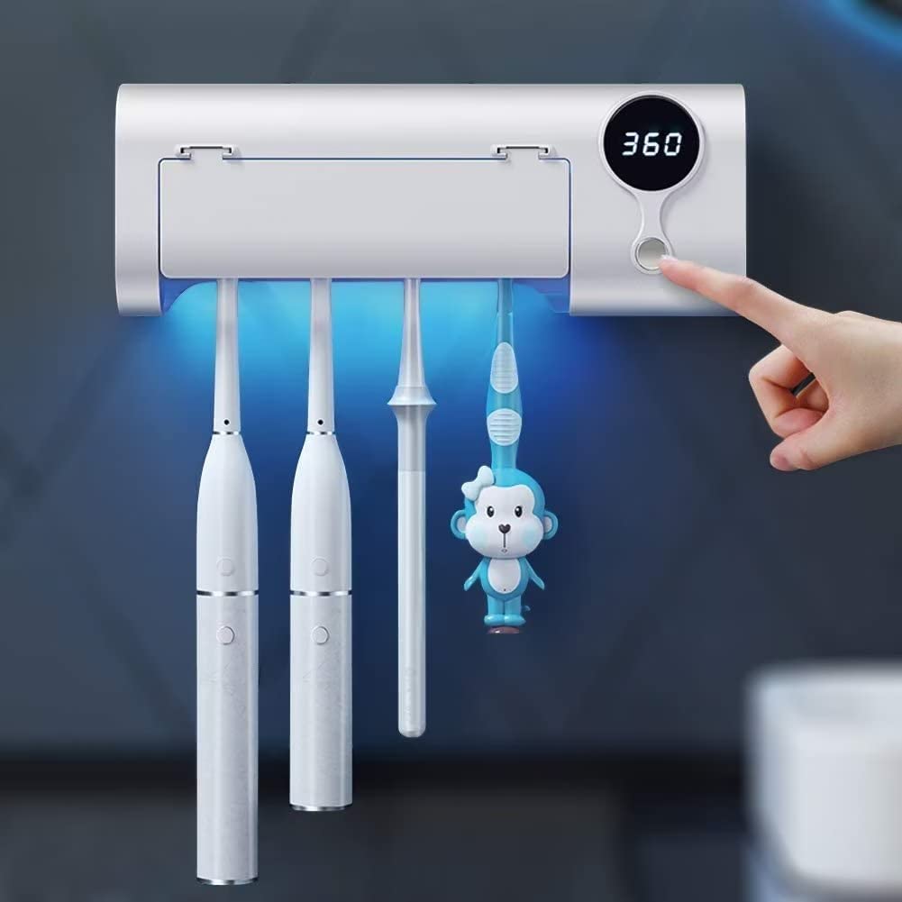 MIMORE Toothbrush Holder, 4 Toothbrush Slots & Timer Function, Cordless Wall Mounted Toothbrush Holders for Bathrooms