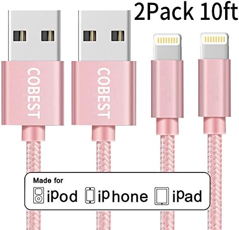 iPhone Charger Lightning Cable Nylon Braided Charging Cable Certified to Charging and Syncing for iPhone 7/7 Plus/6/6 Plus/6S/6S Plus/5/5S/5C/SE, iPad Mini/Air/Pro, iPod ( 2 pack of Rose Gold )