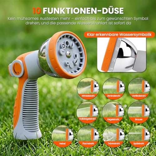 Bietor Hose Reel Water 45 m + 2 m, 180° Swivelling Wall Hose Box, Automatic Garden Hose Drum with 10 Functions Garden Shower for Watering, Car Washing