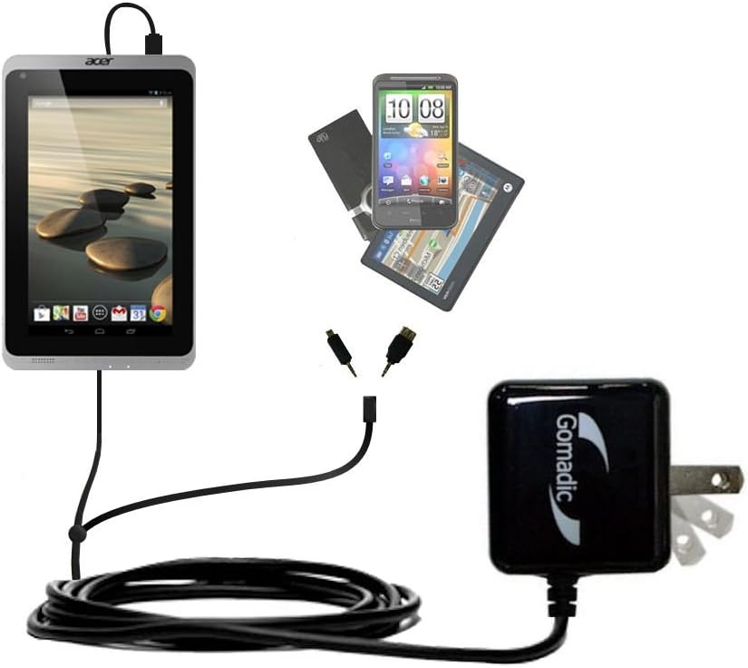 Gomadic Multi Port AC Home Wall Charger designed for the Acer Iconia A1-830 - Uses TipExchange to charge up to two devices at once