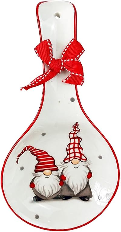 DOITOOL Ceramic Christmas Spoon Rest with Gnome Design for Holiday Kitchen