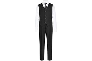 Happy Dolphin Boys Vest Set 4-Piece Suits Vest Kids Slim Fit Formal Vest with Suit Vest Pants Dress and Colorful Tie