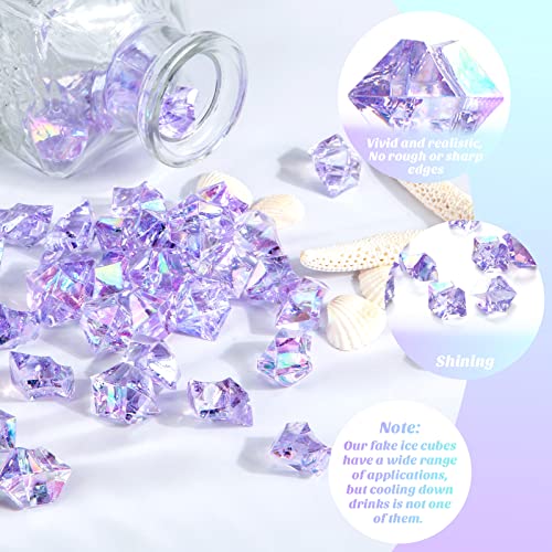 DomeStar Purple Fake Ice Rocks, 150PCS Purple Holographic Acrylic Crushed ICES Sparkling Purple Fake Diamonds Holographic Plastic Purple Gems Marble Vases Fillers Table Scatter Decoration