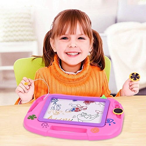 asika Magnetic Drawing Board for Kids & Toddlers, Erasable Colorful Magna Doodle Toys Writing Sketching Pad with 1 Pen & 2 Stamps, Travel Size (Pink)