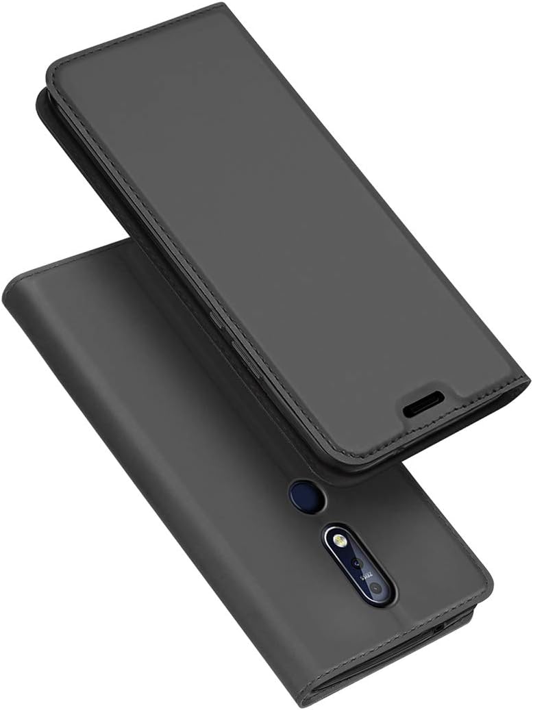 Happon Nokia 7.1 Wallet case, Nokia 7.1 Flip case, Classy Slim Leather Wallet, ID Credit Card Slot Holder for Nokia 7.1 - Grey