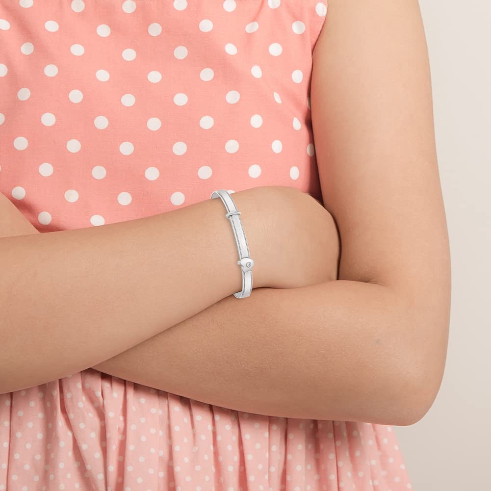 925 Sterling Silver Clear Cubic Zirconia Heart Adjustable Bangle Bracelet For Toddler Girls - Expandable Children's Bracelets - Heart Shaped Bracelets for Little Girls