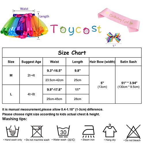 Layered Rainbow Tutu Skirt Costumes Set with Hair Bows Clips and Satin Sash for Girls Birthday Party Dress up