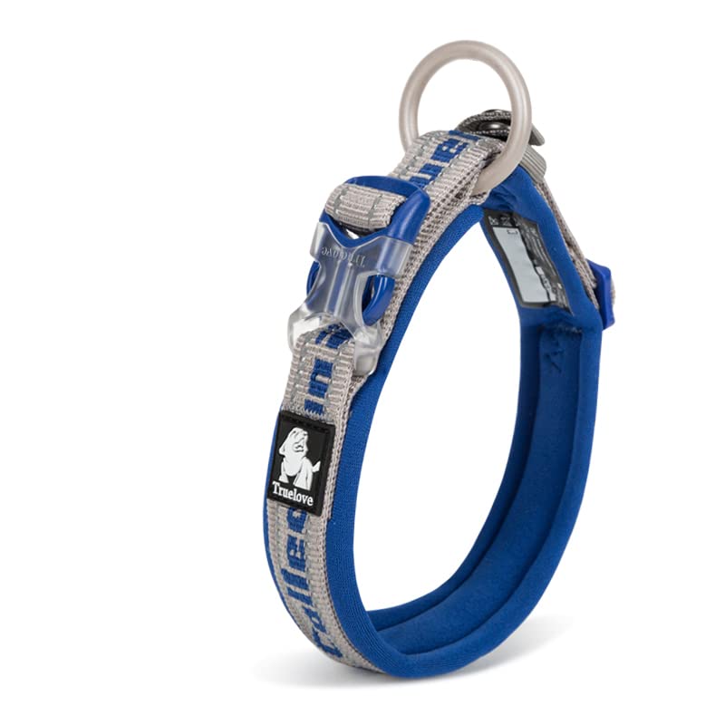 WINHYEPET True Love Reflective Dog Collar, Nylon Webbing Comfortable and Safe Adjustable Buckle convenient used for walking for Small Dogs Neck Ring TLC50121 (Gray/Royal Blue,S)