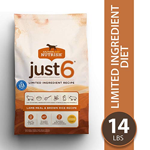 Rachael Ray Nutrish Just 6 Natural Premium Dry Dog Food, Limited Ingredient Diet Lamb Meal & Brown Rice Recipe, 14 Lbs