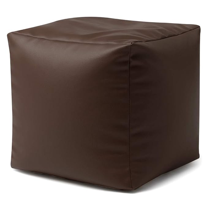 CUBE Bean Bag Faux Leather BROWN Beanbag Footstool by Bean Bag Bazaar