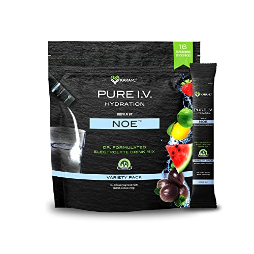 KARAMD PURE I.V. – PROFESSIONALLY FORMULATED ELECTROLYTE 4 FLAVOR VARIETY POWDER DRINK MIX – REFRESHING & DELICIOUS HYDRATING PACKETS WITH VITAMINS & MINERALS – 4 FLAVOR VARIETY – 1 BAG (16 STICKS)