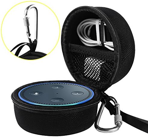 Travel Portable Carrying Protective Hard Case Box Pouch for Amazon All-New Echo Dot(2nd Generation) with Carabiner(Fits USB Cable and Wall Charger) (Black(Black Zipper))