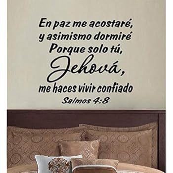 Bidsu Vinyl Mural Removable Wall Sticker Decals for Room Home Spanish Quote Wall Decal Bible salmos 4:8 en paz me acostare y asimismo dormire porque Solo tu Wall Sticker for Living Room Bedroom