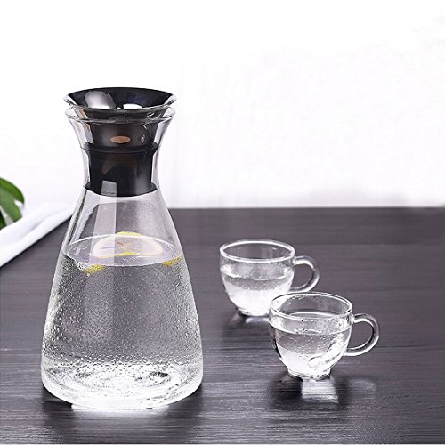 JIAQI 51 Ounces Water Drip-free Carafe with Stainless Steel Flow Lid, Borosilicate Glass Water Pitcher for Hot/Cold Water, Coffee, Ice Tea,Juice Beverage,Decanting and Serving Wine(FREE Brush+Coaster) - Thumbnail 7