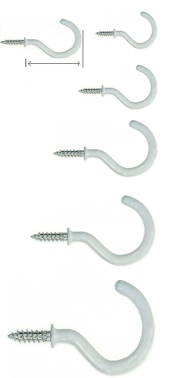 SISI UK® 20pcs White Plastic Coated Shouldered Mug Cup Peg Screw in Cup Hooks (50mm)