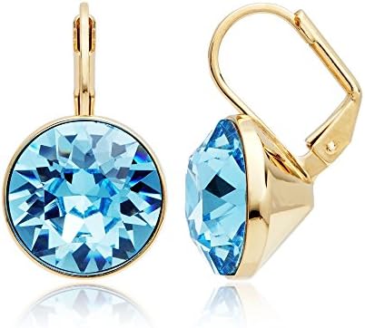 MYJS Bella Earrings with 8.5 Carat Aquamarine Swarovski Crystals Gold Plated