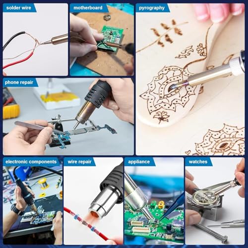 Ctoby 2 in 1 Hot Wind Gun Solder Iron SMD Rework Soldering Station Kit 700W/220V Tabletop Hot Wind Gun Tin Solder Iron Working Soldering Station with Dual LCD Digital Display 11pcs