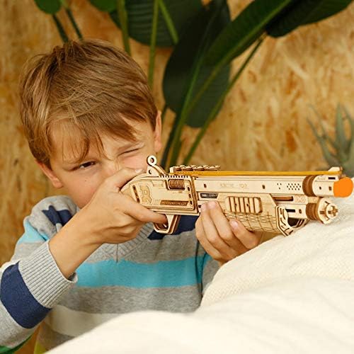 ROKR 3D Wooden Puzzles Model Kit Toy Gift Mechanical Model Brain Teaser for Adults to Build Gift for Friends and Family (Shotgun Toy)