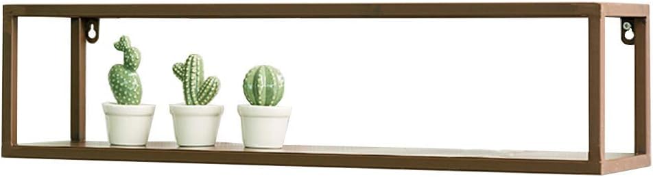 GQSHK Iron Wall Magazine Rack Solid Wood Composite Rack Industrial Pipe Wall Shelf Triangle Flower Stand, Nordic Wall Tray (Color : Brass, Size : 65x15x16cm)