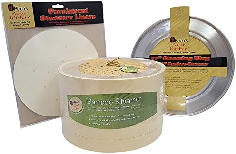 Helen Chen's 10-Inch Bamboo Steamer Bundled With Parchment Steamer Liners and Steaming Ring