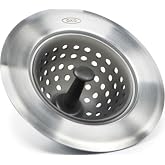 OXO Good Grips Silicone Sink Drain Strainer, Kitchen Sink Stopper | Catches Food Debris, Flexible Silicone Basket, Easy-Lift Handle, Fits Standard Drains, Dishwasher Safe, Kitchen Sink Strainer
