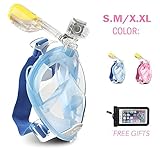 CTEKETIC 180°Full Face Snorkel Mask with Panoramic View Anti-Fog, Anti-Leak with Adjustable Head Straps with longer Snorkeling Tube Free Waterproof Diving Phone Cover