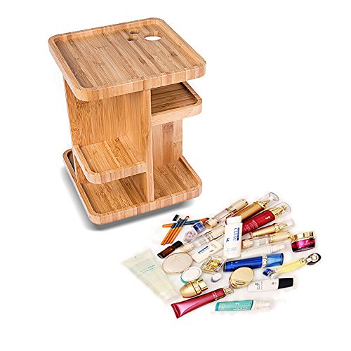 SMAGREHO 360° Bamboo Cosmetic Organizer, Multi-Function Storage Carousel for Makeup, Toiletries ¡ª Great for Vanity, Desk, Bathroom, Bedroom, Closet, Kitchen