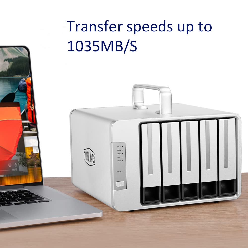 TERRAMASTER D5 Thunderbolt 3 Professional-Grade 5-Bay External Hard Drive Enclosure RAID 0/RAID1/RAID5/RAID10/JBOD Hard Disk RAID Storage (Diskless)