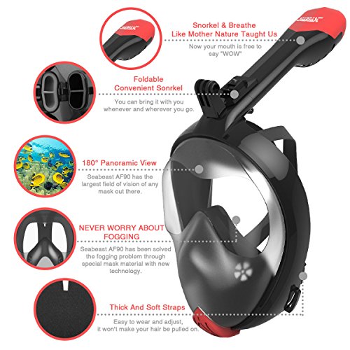 SEABEAST AF90 Full Face Snorkel Mask, Real AntiFog Snorkeling Mask