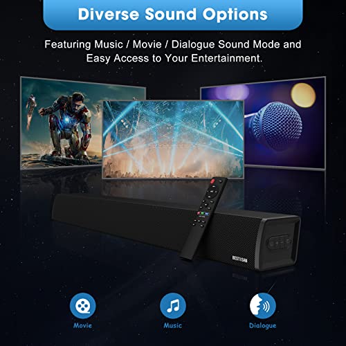 100 Watt 34 Inch TV Sound Bar with Builtin Subwoofer, BESTISAN Home Theater System Wired and