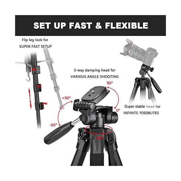 Victiv stativ Kamera 182 cm Aluminium Kamerastativ Einbeinstativ T72 Tripod- Leicht und Kompakt Reisestativ für unterwegs mit 360° Panorama Kugelkopf und 2 Schnellwechselplatte für DSLR - Schwarz – Bild 8