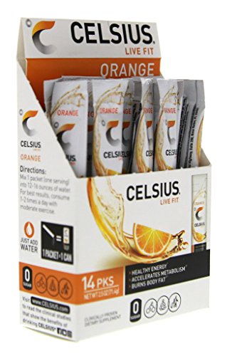CELSIUS Orange On-the-GO Powder Stick Packs, ZERO Sugar (14 Sticks per Pack)