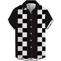 Milumia Men's Floral Hawaiian Shirt - Black And White Lapel Short Sleeve Aloha Beach Shirt