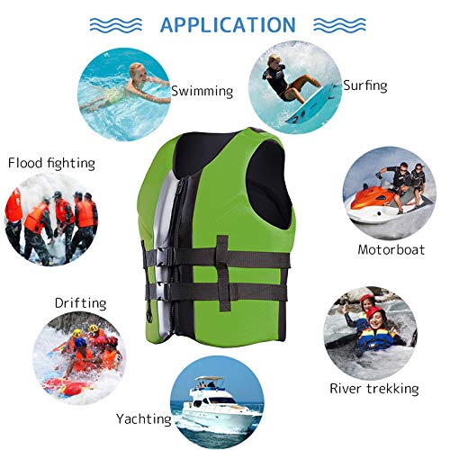 ZZ Lighting Neoprene Life Jacket Vest Waterski Wetsuit for Children and Adult with Zipper(Green,S)