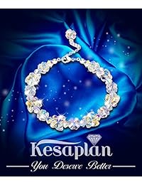 KesaPlan Cristales Pulseras, Cristales de Swarovski, Forma de Mariposa Aurora Cristales Pulseras para Mujeres Niñas Cadena Pulseras, Joyería Regalo para el Día de Navidad, 7"+2"