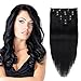 Real Clip in Hair Extensions Black 8 Pieces - Premium Womens Straight Double Weft Thick Remy Hair Extensions Clip in on Human Hair for Long Hair (16