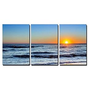 3 Piece Canvas Wall Art - Sunset at Dunas Douradas Beach Seascape Famous Destination in Algarve Portugal - Modern Home Art Stretched and Framed Ready to Hang - 16"x24"x3 Panels