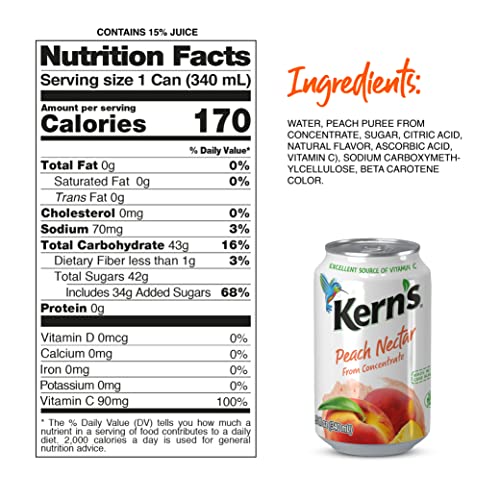 KERN’S TROPICAL FRUIT NECTAR JUICE VARIETY PACK – MANGO NECTAR & PEACH JUICE – MADE FROM FRUIT PUREE FOR SMOOTHIE MIX, COCKTAIL MIXERS & KIDS DRINKS – 11.5OZ, 12 PACK CANNED DRINKS