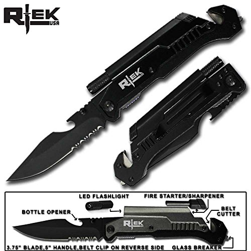 NEW Rogue River Tactical Knives Jet Black 7in1 Multitool Survival Pocket Knife with Magnesium