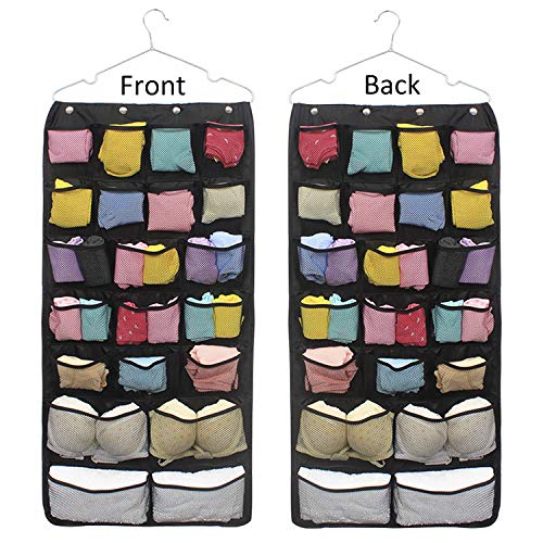 Geboor Hanging Closet Organizer, Dual-Sided Space Saving Storage Holder with 42 Pockets for Stockings Socks Underwear Jewelry Ties (42 Pockets)