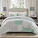 Comfort Spaces Enya 3 Piece Quilt Coverlet Bedspread Ultra Soft Floral Printed Pattern Bedding Set, King, Aqua-Grey,CS14-0064
